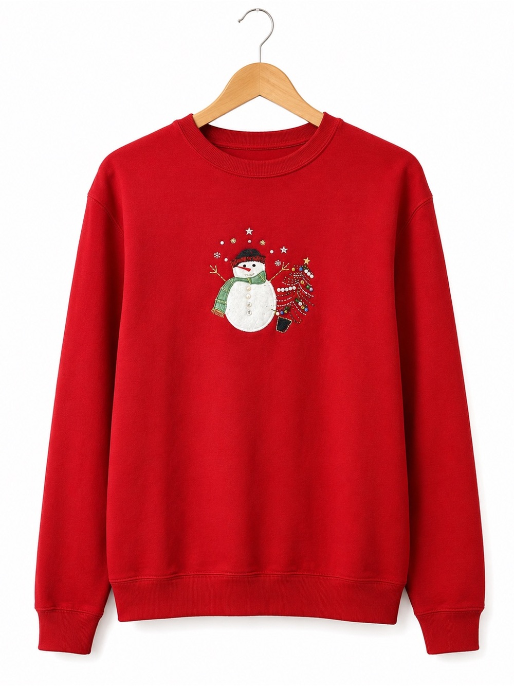 VTG Y2K whimsical snowman Christmas Sweatshirt sweater M Red Embroidered bling